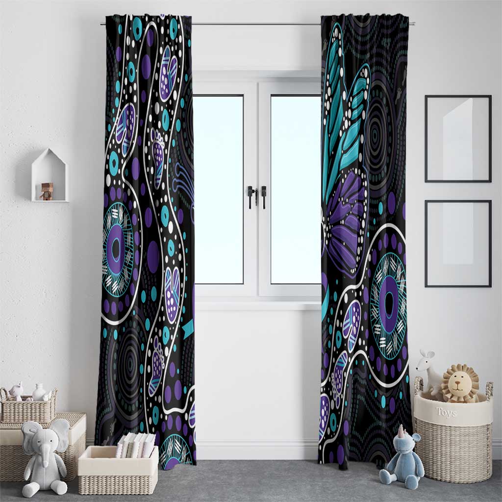 Australia Indigenous Window Curtain Teal & Purple Ribbon Butterfly Aboriginal Arts