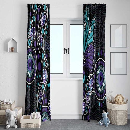 Australia Indigenous Window Curtain Teal & Purple Ribbon Butterfly Aboriginal Arts