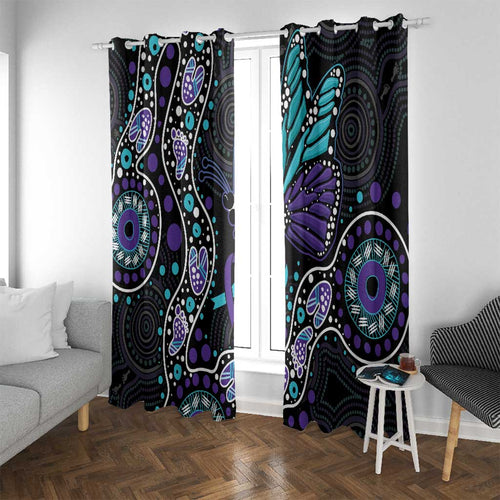 Australia Indigenous Window Curtain Teal & Purple Ribbon Butterfly Aboriginal Arts