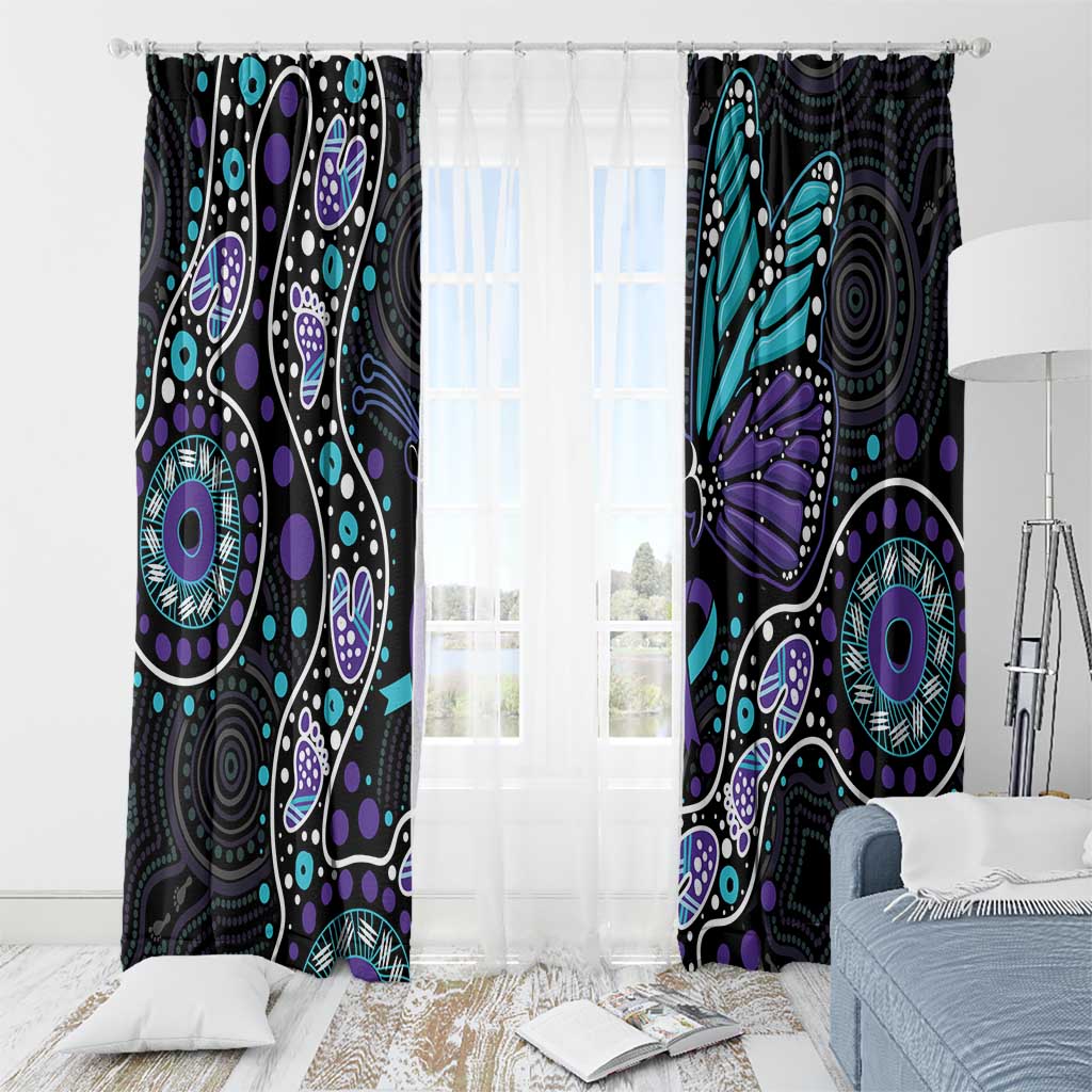 Australia Indigenous Window Curtain Teal & Purple Ribbon Butterfly Aboriginal Arts
