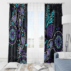 Australia Indigenous Window Curtain Teal & Purple Ribbon Butterfly Aboriginal Arts