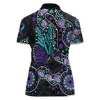 Australia Indigenous Women Polo Shirt Teal & Purple Ribbon Butterfly Aboriginal Arts