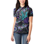 Australia Indigenous Women Polo Shirt Teal & Purple Ribbon Butterfly Aboriginal Arts