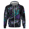 Australia Indigenous Zip Hoodie Teal & Purple Ribbon Butterfly Aboriginal Arts