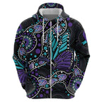 Australia Indigenous Zip Hoodie Teal & Purple Ribbon Butterfly Aboriginal Arts