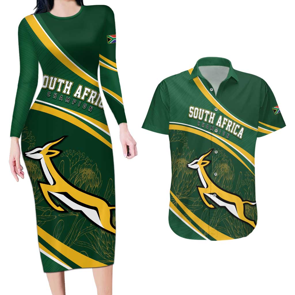 South Africa Rugby Personalized Bokke Couples Matching Long Sleeve Bodycon Dress and Hawaiian Shirt Springboks - Stronger Together - Aussie Hoodie