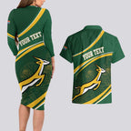 South Africa Rugby Personalized Bokke Couples Matching Long Sleeve Bodycon Dress and Hawaiian Shirt Springboks - Stronger Together - Aussie Hoodie