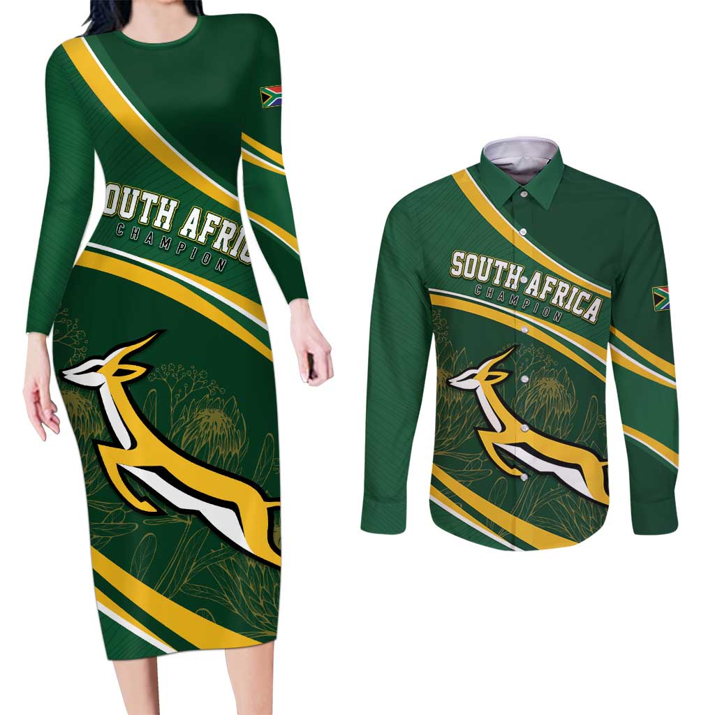 South Africa Rugby Personalized Bokke Couples Matching Long Sleeve Bodycon Dress and Long Sleeve Button Shirt Springboks - Stronger Together - Aussie Hoodie