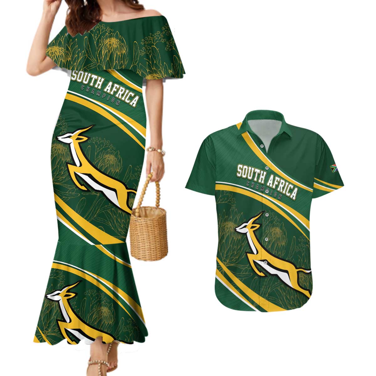South Africa Rugby Personalized Bokke Couples Matching Mermaid Dress and Hawaiian Shirt Springboks - Stronger Together - Aussie Hoodie