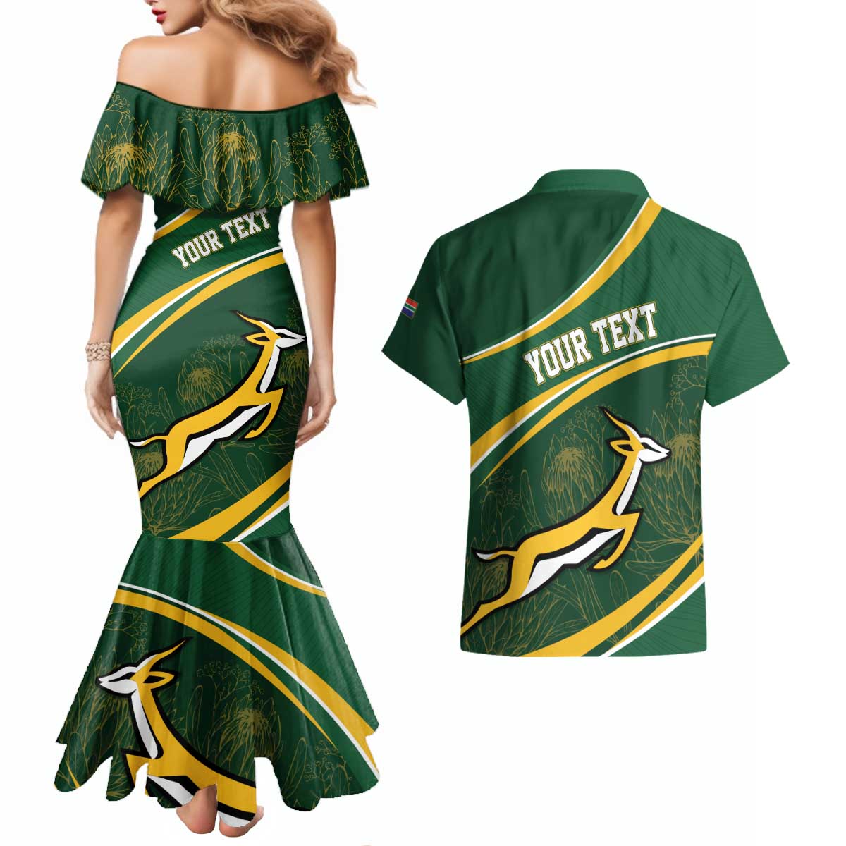 South Africa Rugby Personalized Bokke Couples Matching Mermaid Dress and Hawaiian Shirt Springboks - Stronger Together - Aussie Hoodie