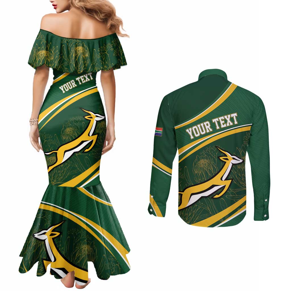 South Africa Rugby Personalized Bokke Couples Matching Mermaid Dress and Long Sleeve Button Shirt Springboks - Stronger Together - Aussie Hoodie