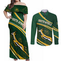 South Africa Rugby Personalized Bokke Couples Matching Off Shoulder Maxi Dress and Long Sleeve Button Shirt Springboks - Stronger Together - Aussie Hoodie