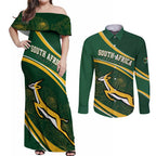 South Africa Rugby Personalized Bokke Couples Matching Off Shoulder Maxi Dress and Long Sleeve Button Shirt Springboks - Stronger Together - Aussie Hoodie