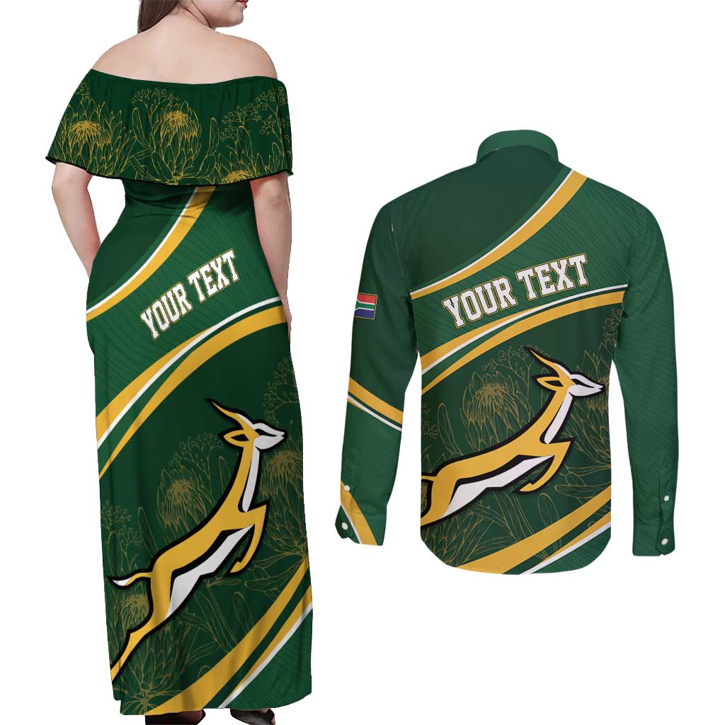 South Africa Rugby Personalized Bokke Couples Matching Off Shoulder Maxi Dress and Long Sleeve Button Shirt Springboks - Stronger Together - Aussie Hoodie
