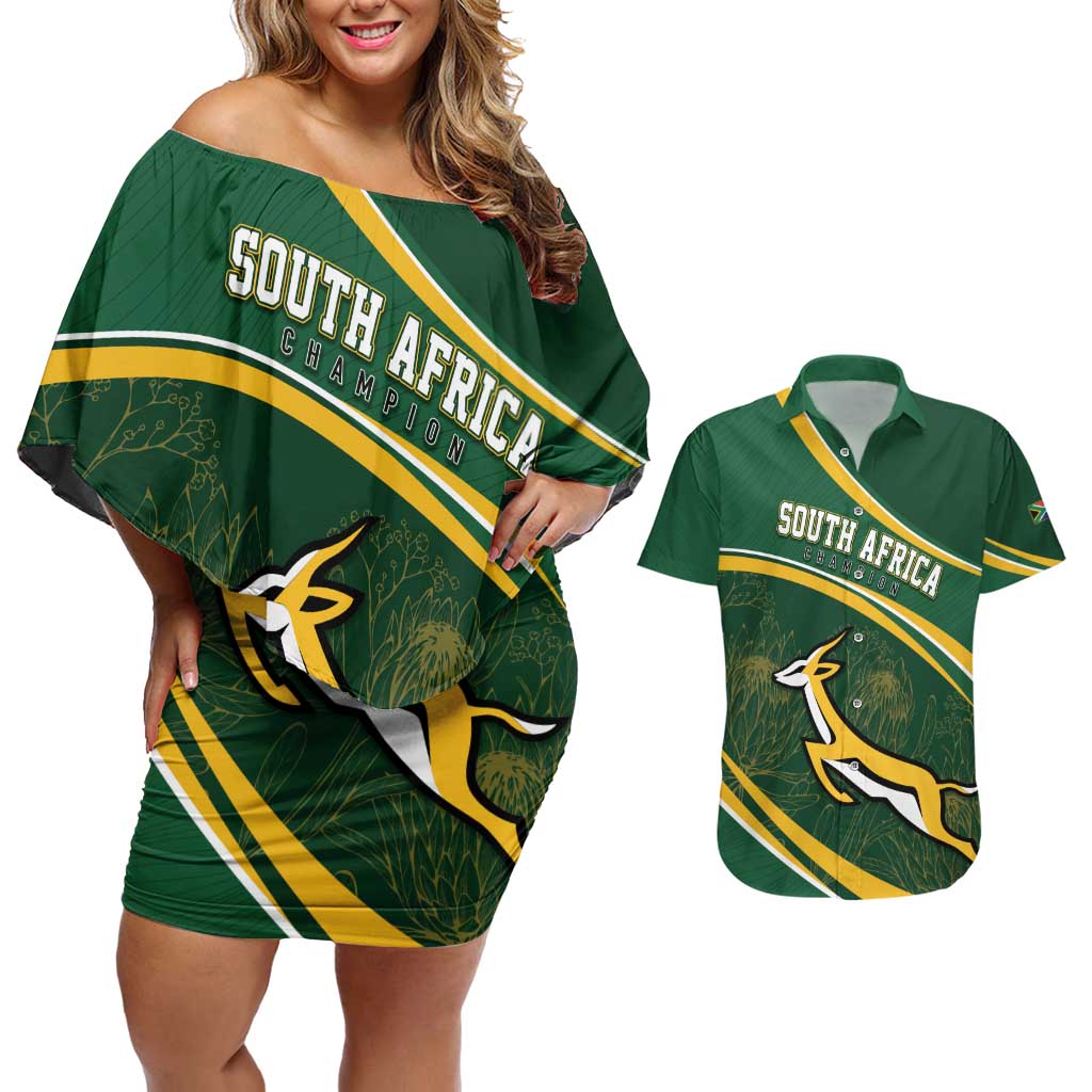 South Africa Rugby Personalized Bokke Couples Matching Off Shoulder Short Dress and Hawaiian Shirt Springboks - Stronger Together - Aussie Hoodie