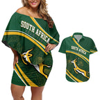 South Africa Rugby Personalized Bokke Couples Matching Off Shoulder Short Dress and Hawaiian Shirt Springboks - Stronger Together - Aussie Hoodie
