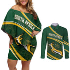 South Africa Rugby Personalized Bokke Couples Matching Off Shoulder Short Dress and Long Sleeve Button Shirt Springboks - Stronger Together - Aussie Hoodie