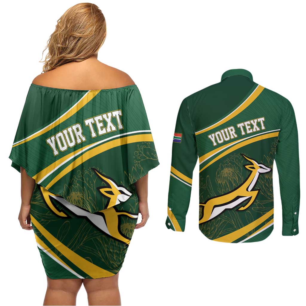 South Africa Rugby Personalized Bokke Couples Matching Off Shoulder Short Dress and Long Sleeve Button Shirt Springboks - Stronger Together - Aussie Hoodie