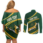 South Africa Rugby Personalized Bokke Couples Matching Off Shoulder Short Dress and Long Sleeve Button Shirt Springboks - Stronger Together - Aussie Hoodie
