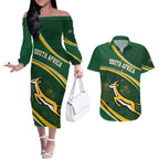 South Africa Rugby Personalized Bokke Couples Matching Off The Shoulder Long Sleeve Dress and Hawaiian Shirt Springboks - Stronger Together - Aussie Hoodie