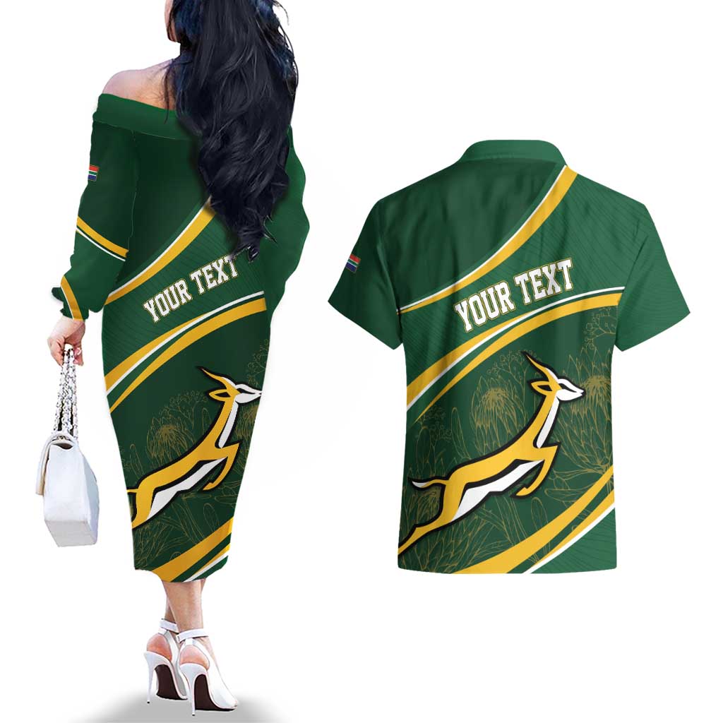 South Africa Rugby Personalized Bokke Couples Matching Off The Shoulder Long Sleeve Dress and Hawaiian Shirt Springboks - Stronger Together - Aussie Hoodie