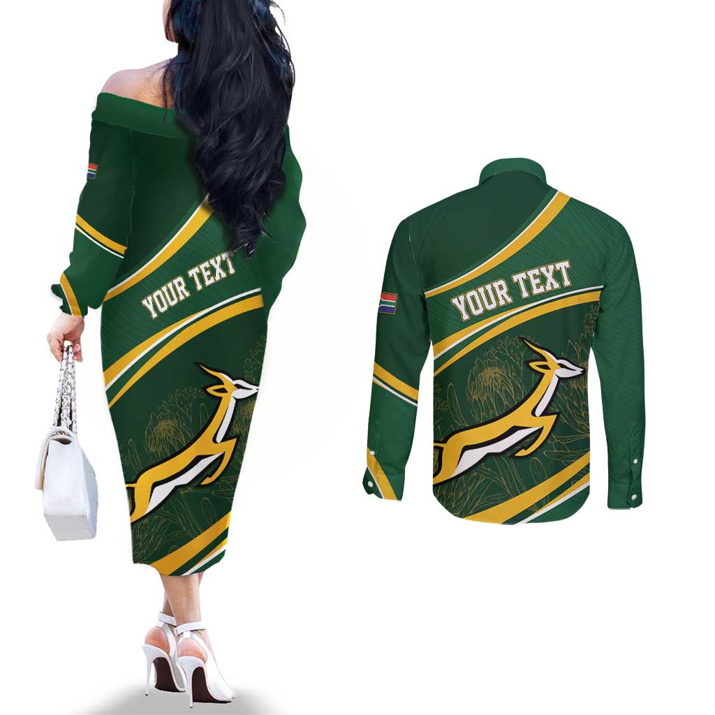 South Africa Rugby Personalized Bokke Couples Matching Off The Shoulder Long Sleeve Dress and Long Sleeve Button Shirt Springboks - Stronger Together - Aussie Hoodie