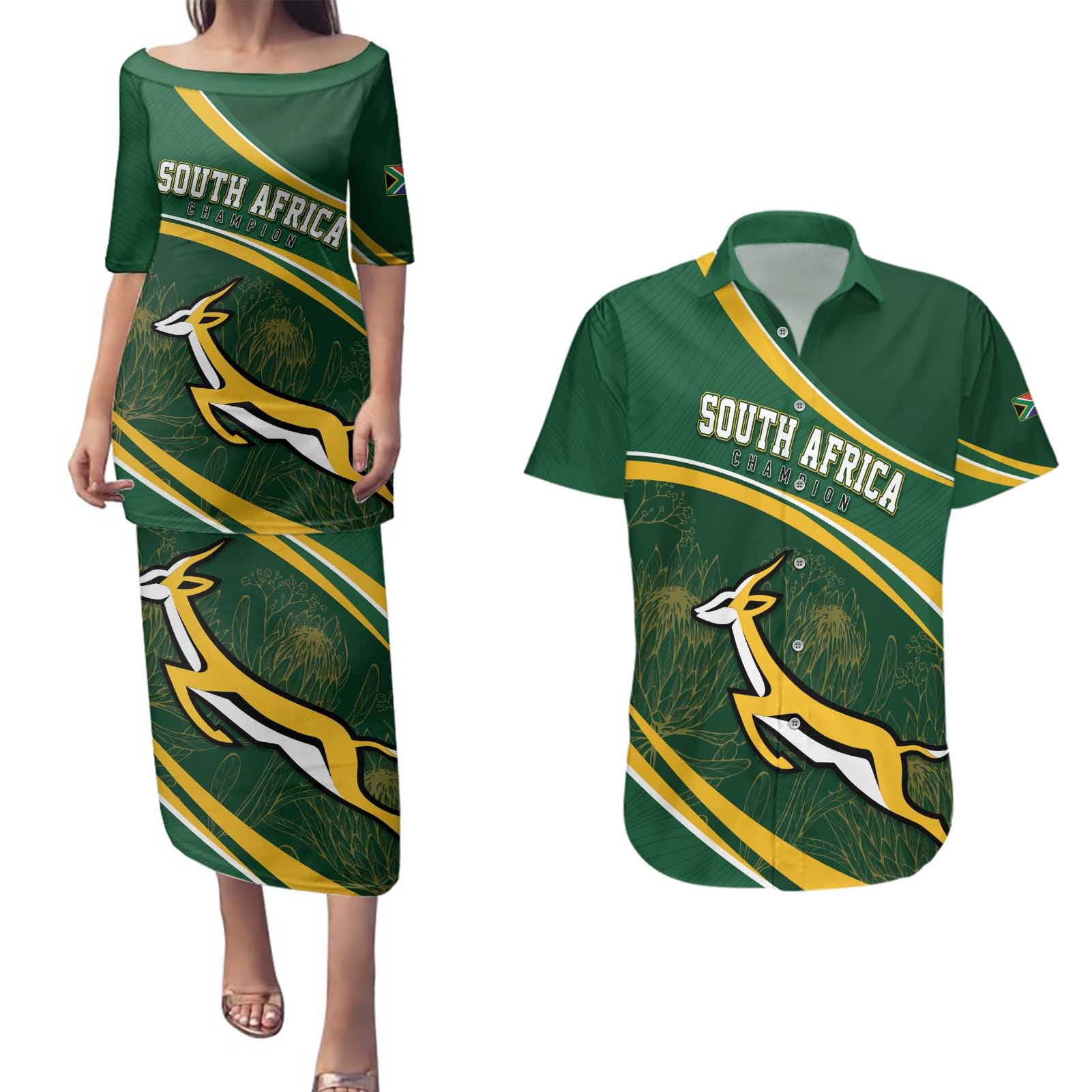 South Africa Rugby Personalized Bokke Couples Matching Puletasi and Hawaiian Shirt Springboks - Stronger Together - Aussie Hoodie