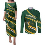 South Africa Rugby Personalized Bokke Couples Matching Puletasi and Long Sleeve Button Shirt Springboks - Stronger Together - Aussie Hoodie
