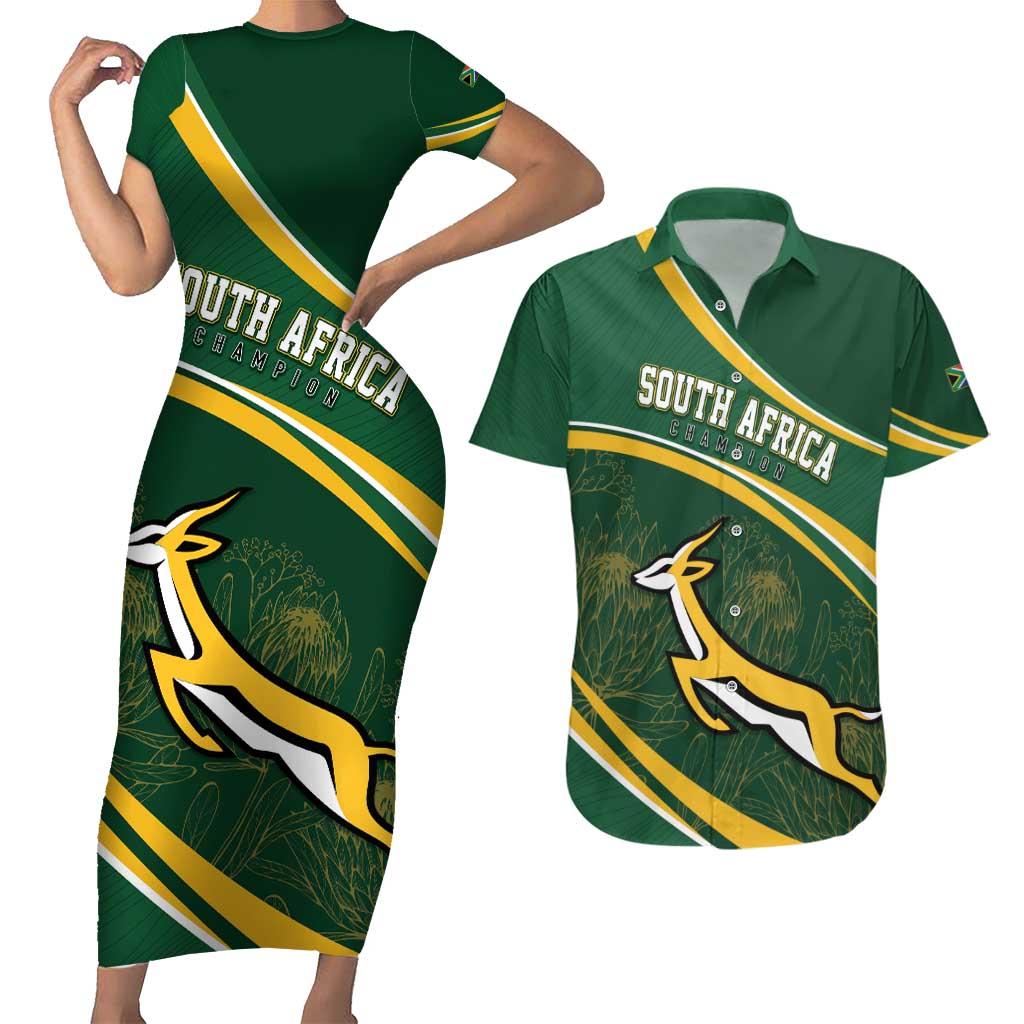 South Africa Rugby Personalized Bokke Couples Matching Short Sleeve Bodycon Dress and Hawaiian Shirt Springboks - Stronger Together - Aussie Hoodie