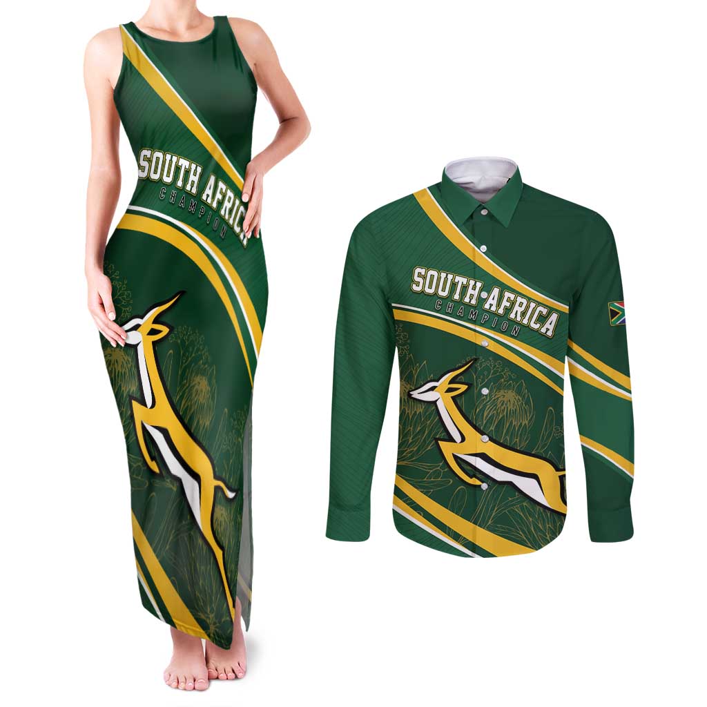 South Africa Rugby Personalized Bokke Couples Matching Tank Maxi Dress and Long Sleeve Button Shirt Springboks - Stronger Together - Aussie Hoodie