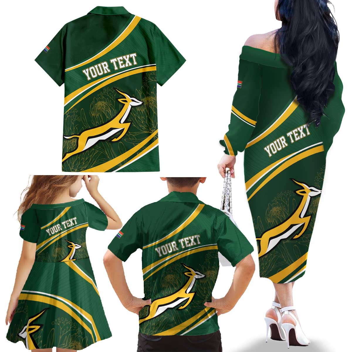 South Africa Rugby Personalized Bokke Family Matching Off The Shoulder Long Sleeve Dress and Hawaiian Shirt Springboks - Stronger Together - Aussie Hoodie