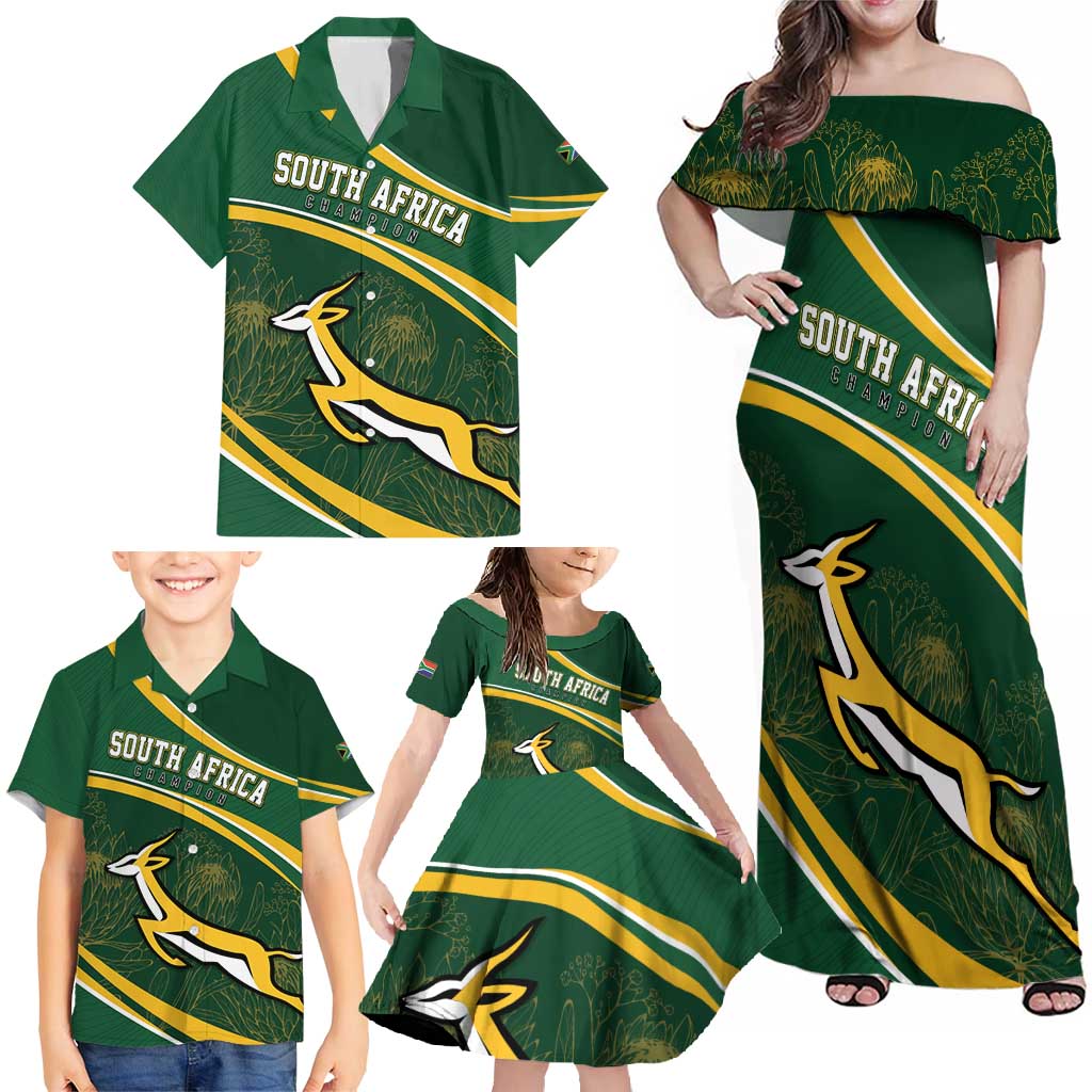 South Africa Rugby Personalized Bokke Family Matching Off Shoulder Maxi Dress and Hawaiian Shirt Springboks - Stronger Together - Aussie Hoodie