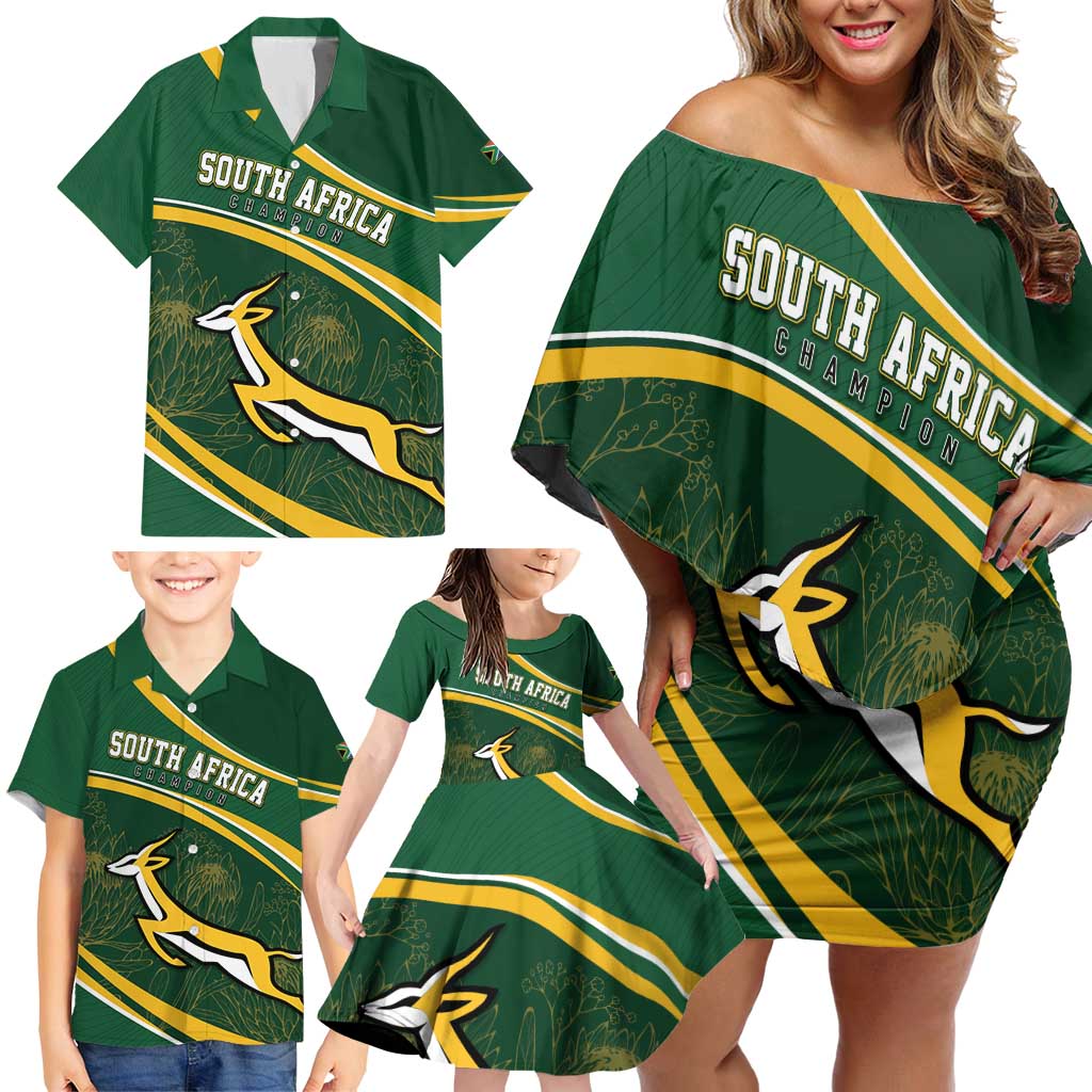 South Africa Rugby Personalized Bokke Family Matching Off Shoulder Short Dress and Hawaiian Shirt Springboks - Stronger Together - Aussie Hoodie