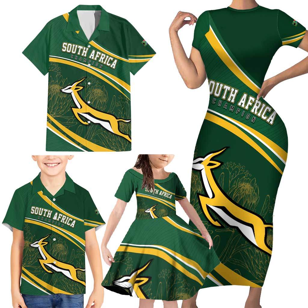 South Africa Rugby Personalized Bokke Family Matching Short Sleeve Bodycon Dress and Hawaiian Shirt Springboks - Stronger Together - Aussie Hoodie