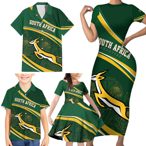 South Africa Rugby Personalized Bokke Family Matching Short Sleeve Bodycon Dress and Hawaiian Shirt Springboks - Stronger Together - Aussie Hoodie