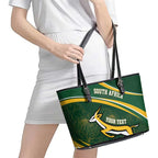 South Africa Rugby Personalized Bokke Leather Tote Bag Springboks - Stronger Together - Aussie Hoodie