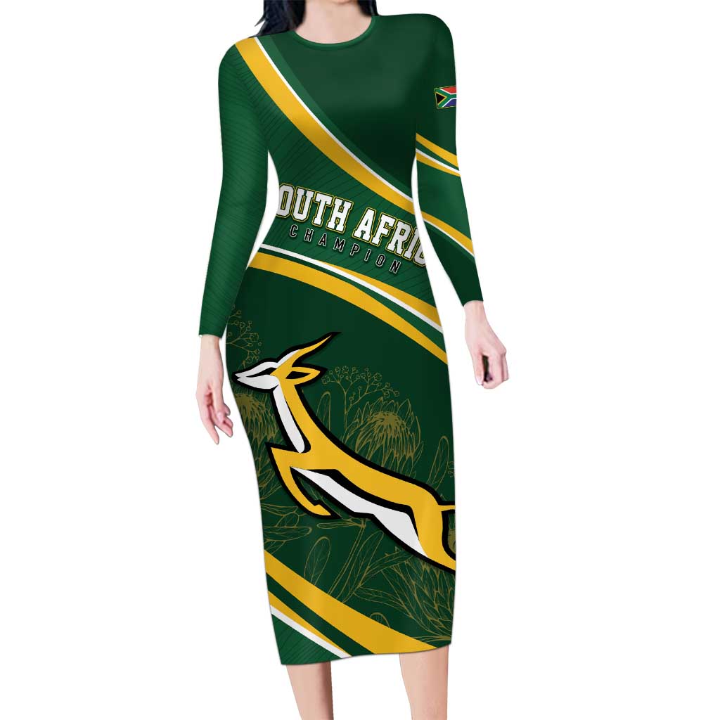 South Africa Rugby Personalized Bokke Long Sleeve Bodycon Dress Springboks - Stronger Together - Aussie Hoodie