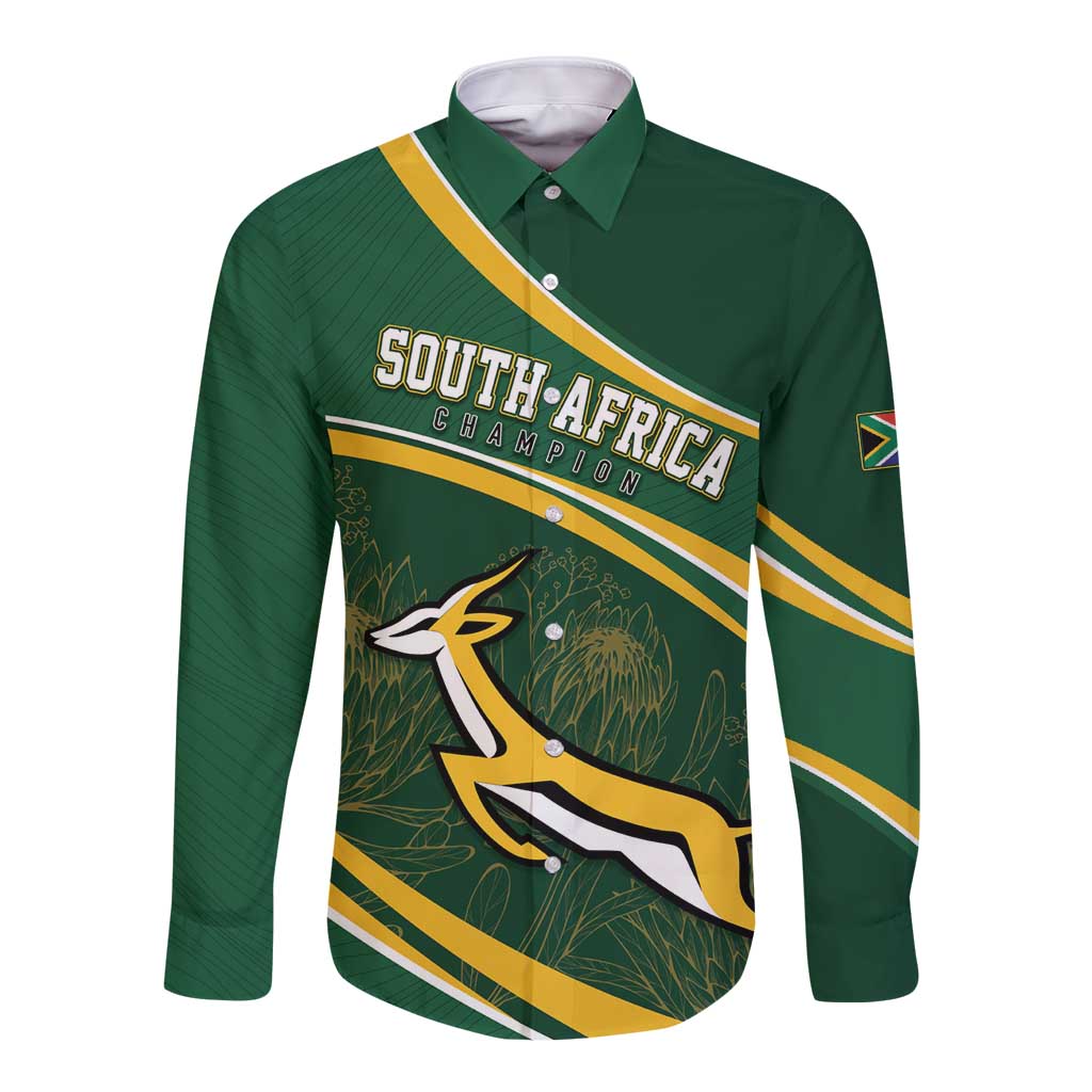 South Africa Rugby Personalized Bokke Long Sleeve Button Shirt Springboks - Stronger Together - Aussie Hoodie