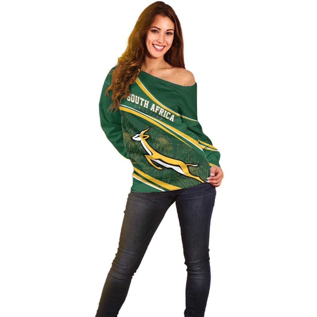 South Africa Rugby Personalized Bokke Off Shoulder Sweater Springboks - Stronger Together - Aussie Hoodie