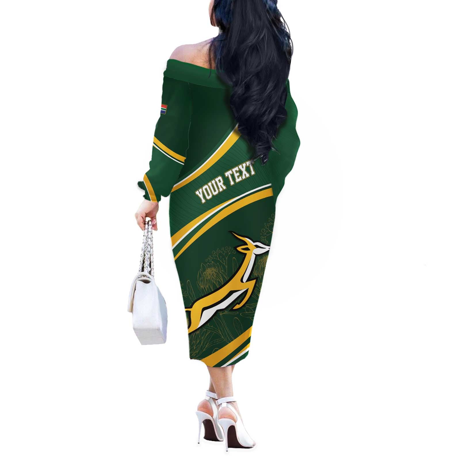 South Africa Rugby Personalized Bokke Off The Shoulder Long Sleeve Dress Springboks - Stronger Together - Aussie Hoodie