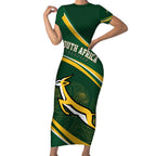 South Africa Rugby Personalized Bokke Short Sleeve Bodycon Dress Springboks - Stronger Together - Aussie Hoodie