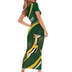 South Africa Rugby Personalized Bokke Short Sleeve Bodycon Dress Springboks - Stronger Together - Aussie Hoodie