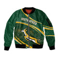 South Africa Rugby Personalized Bokke Sleeve Zip Bomber Jacket Springboks - Stronger Together - Aussie Hoodie