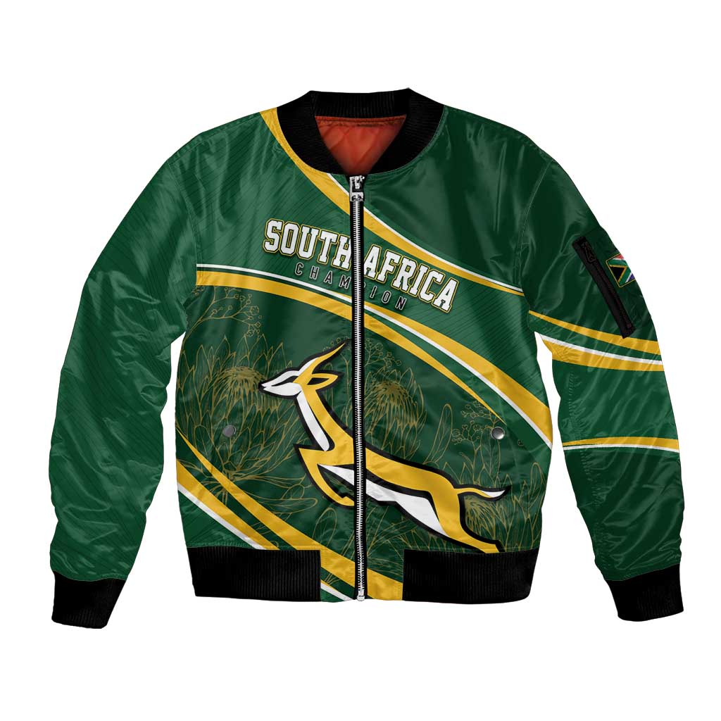South Africa Rugby Personalized Bokke Sleeve Zip Bomber Jacket Springboks - Stronger Together - Aussie Hoodie