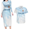Fiji Rugby Custom Kaiviti Masi Couples Matching Long Sleeve Bodycon Dress and Hawaiian Shirt Turquoise - Aussie Hoodie