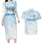 Fiji Rugby Custom Kaiviti Masi Couples Matching Long Sleeve Bodycon Dress and Hawaiian Shirt Turquoise - Aussie Hoodie