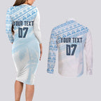 Fiji Rugby Custom Kaiviti Masi Couples Matching Long Sleeve Bodycon Dress and Long Sleeve Button Shirt Turquoise - Aussie Hoodie