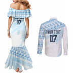 Fiji Rugby Custom Kaiviti Masi Couples Matching Mermaid Dress and Long Sleeve Button Shirt Turquoise - Aussie Hoodie