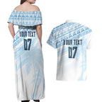 Fiji Rugby Custom Kaiviti Masi Couples Matching Off Shoulder Maxi Dress and Hawaiian Shirt Turquoise - Aussie Hoodie