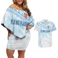 Fiji Rugby Custom Kaiviti Masi Couples Matching Off Shoulder Short Dress and Hawaiian Shirt Turquoise - Aussie Hoodie